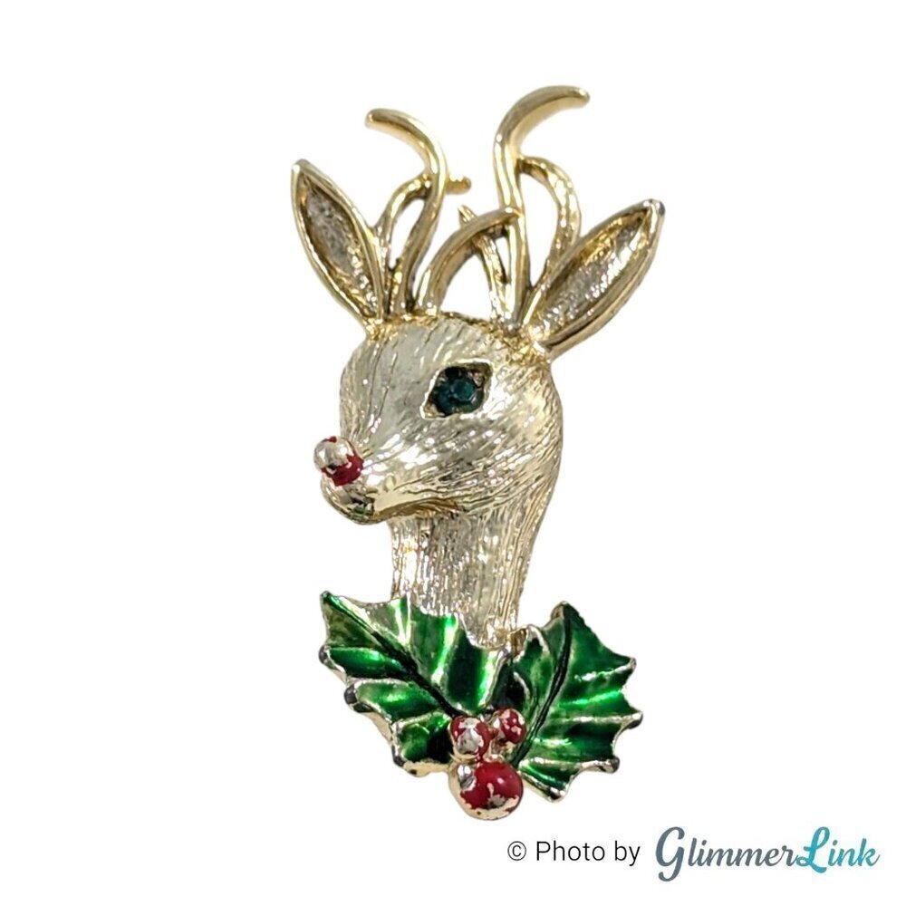 Vintage Gerry's Holiday Christmas Rudolph Reindeer Gold Tone Brooch
